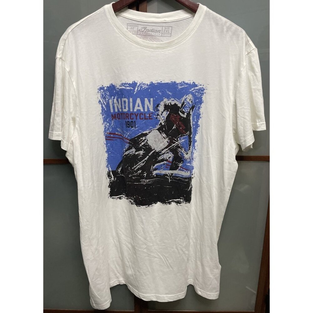 Indian Motorcycle T-Shirt 2XL White Short Sleeve Adventure Bike Racing Tee